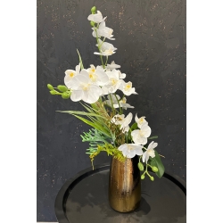 Kompozycja PREMIUM STORCZYKI BIAŁE 4x pędy w złotym wazonie LUX